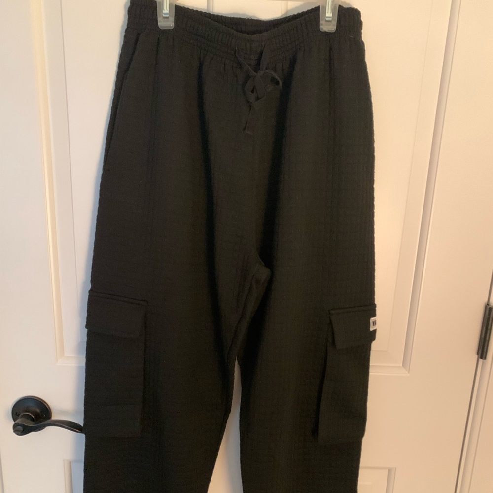 White Fox black waffle knit sweatpants